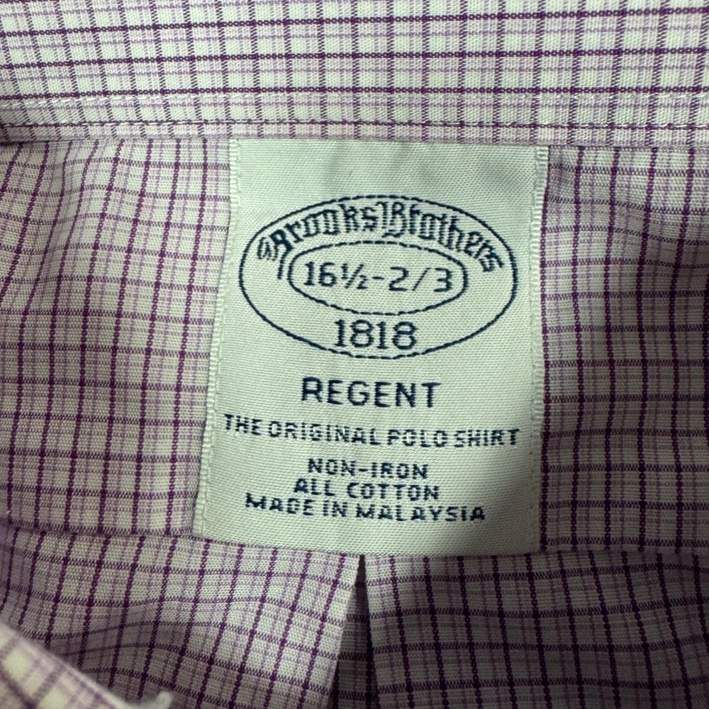 Brooks Brothers Regent Plaid Dress Shirt Mens 16.5 2/3 Purple Micro Check Cotton - Picture 4 of 7